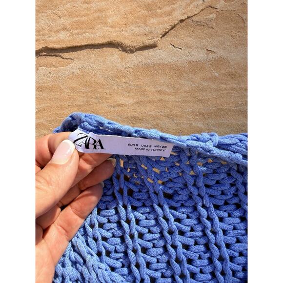 Zara Womens Size Small Blue Knit Button-Down Vest W/ Pockets ES - Picture 2 of 3